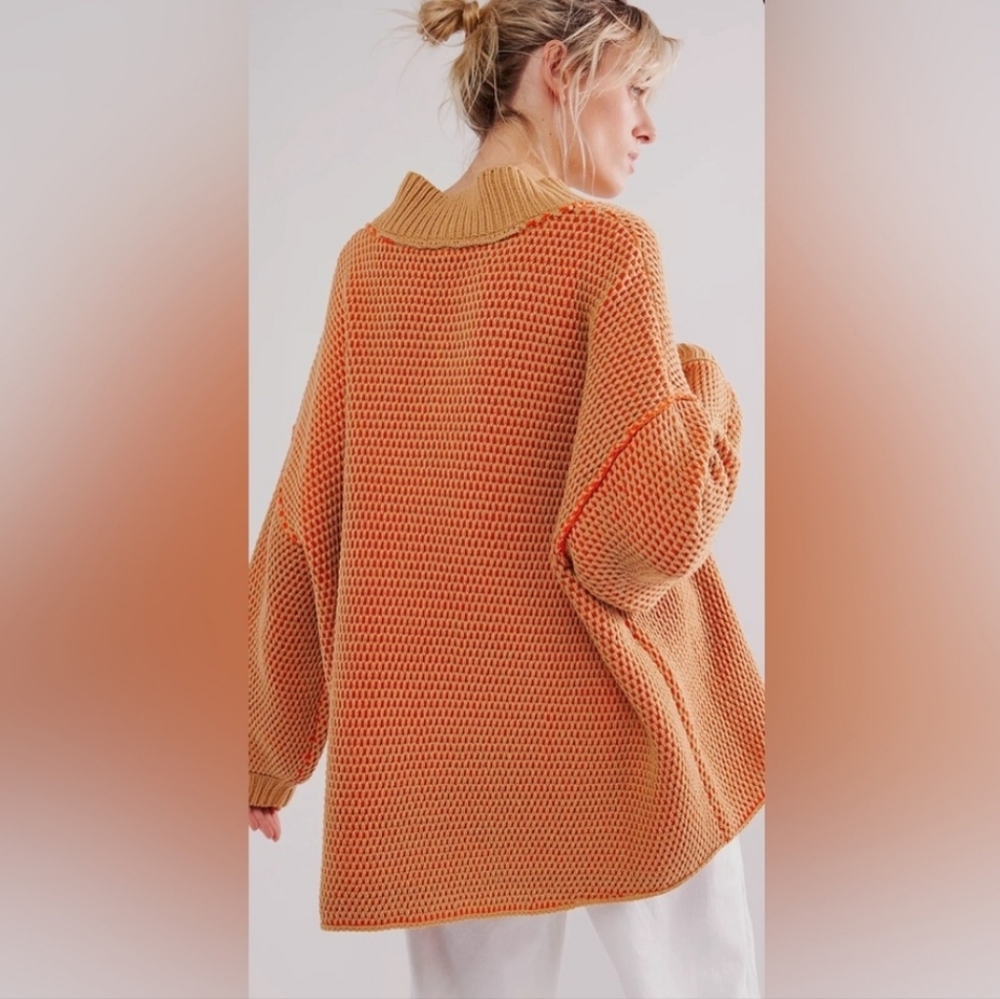Free People Oversized Maisie Sweater Tangerine Size Small NWT$148 Rare Color - Picture 4 of 13